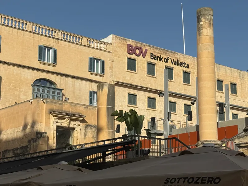 A Bank of Valletta branch on Republic Street. BOV has the widest branch network, which matters more than you would think when something needs signing in person.